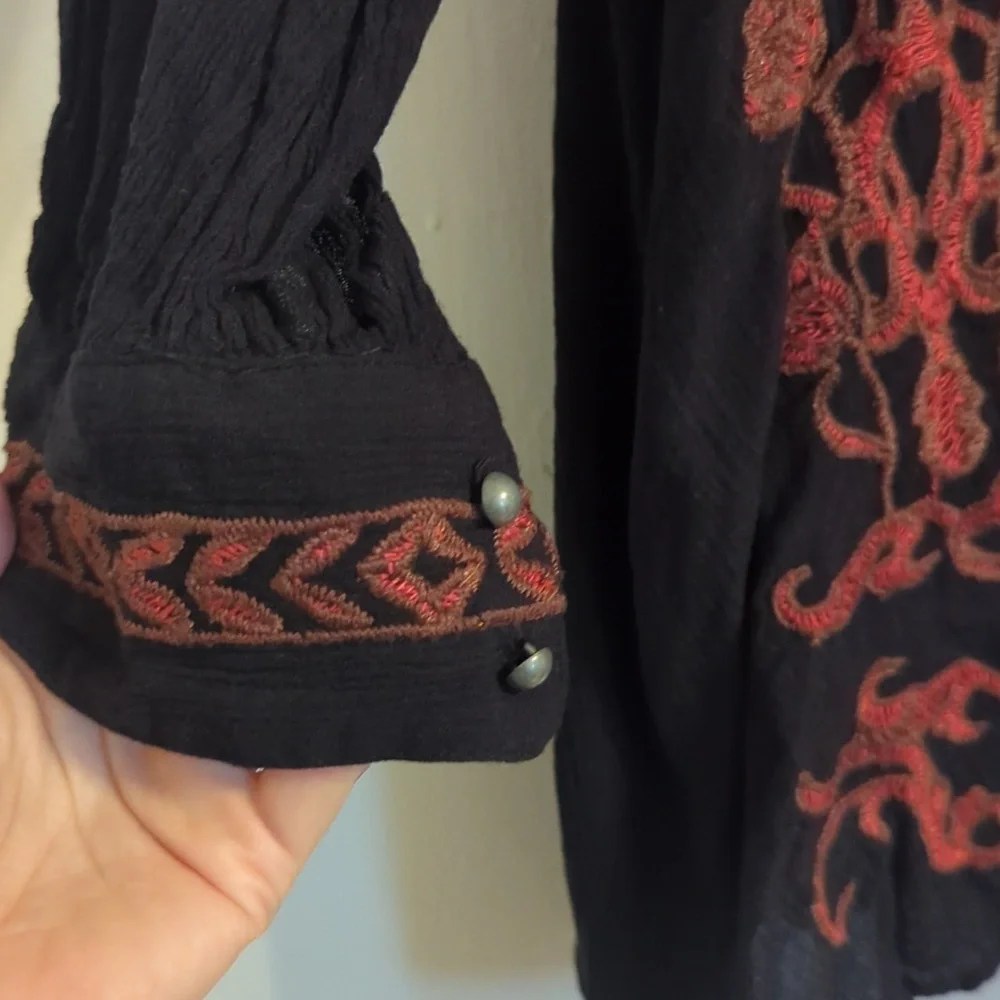 Dark romantic Free people LS Black  embroidered Mini dress-small